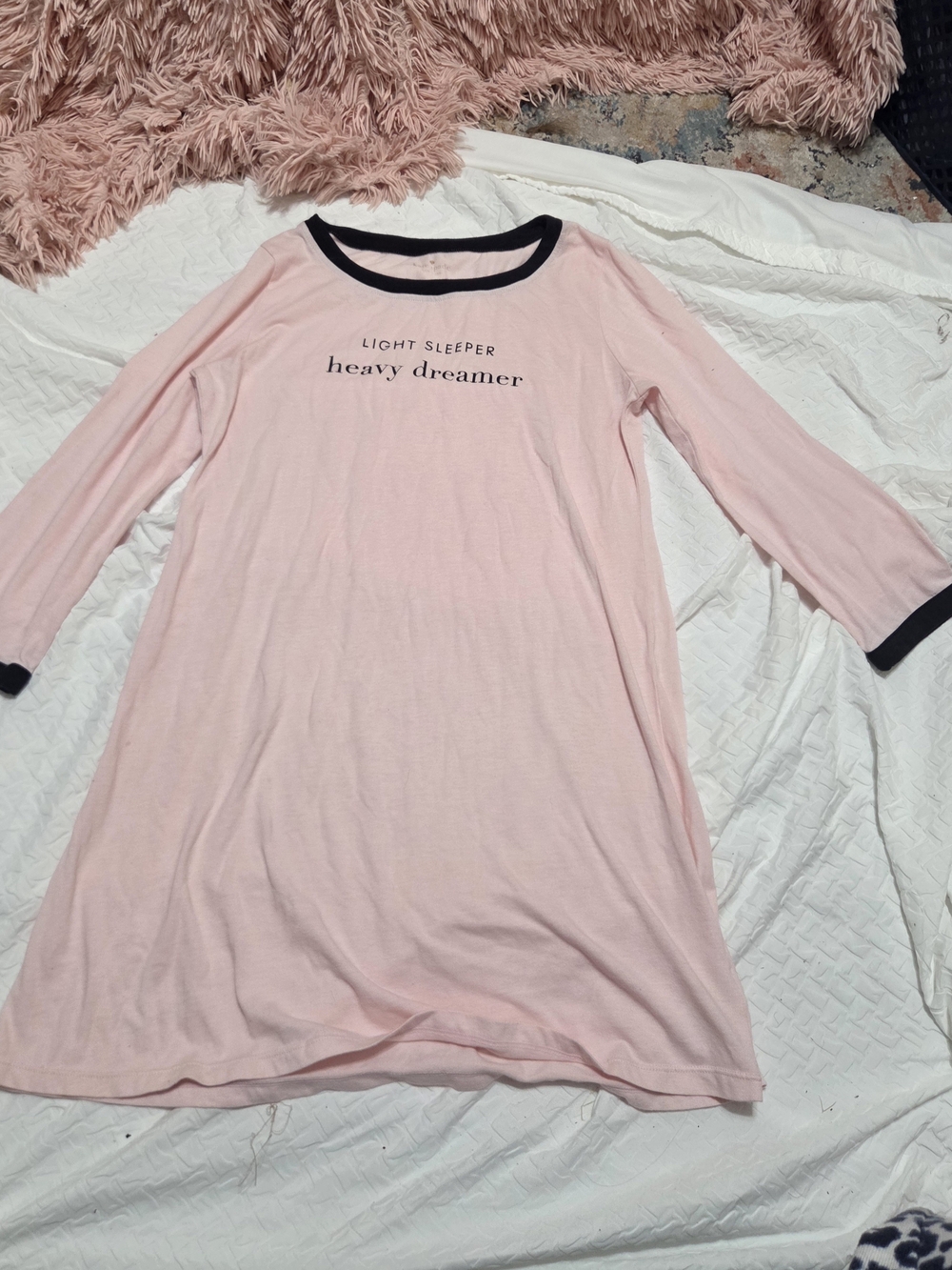 kate spade Pink Black Night Gown "Light Sleeper Heavy Dreamer" Med Ksm